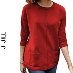 J. JILL | Cozy Christmas Red Crew Neck Oversized Longline‎ Sweater Pockets | L
